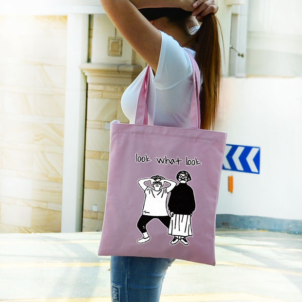 Túi xách canvas in chữ phong cách Hàn Quốc cho nữ