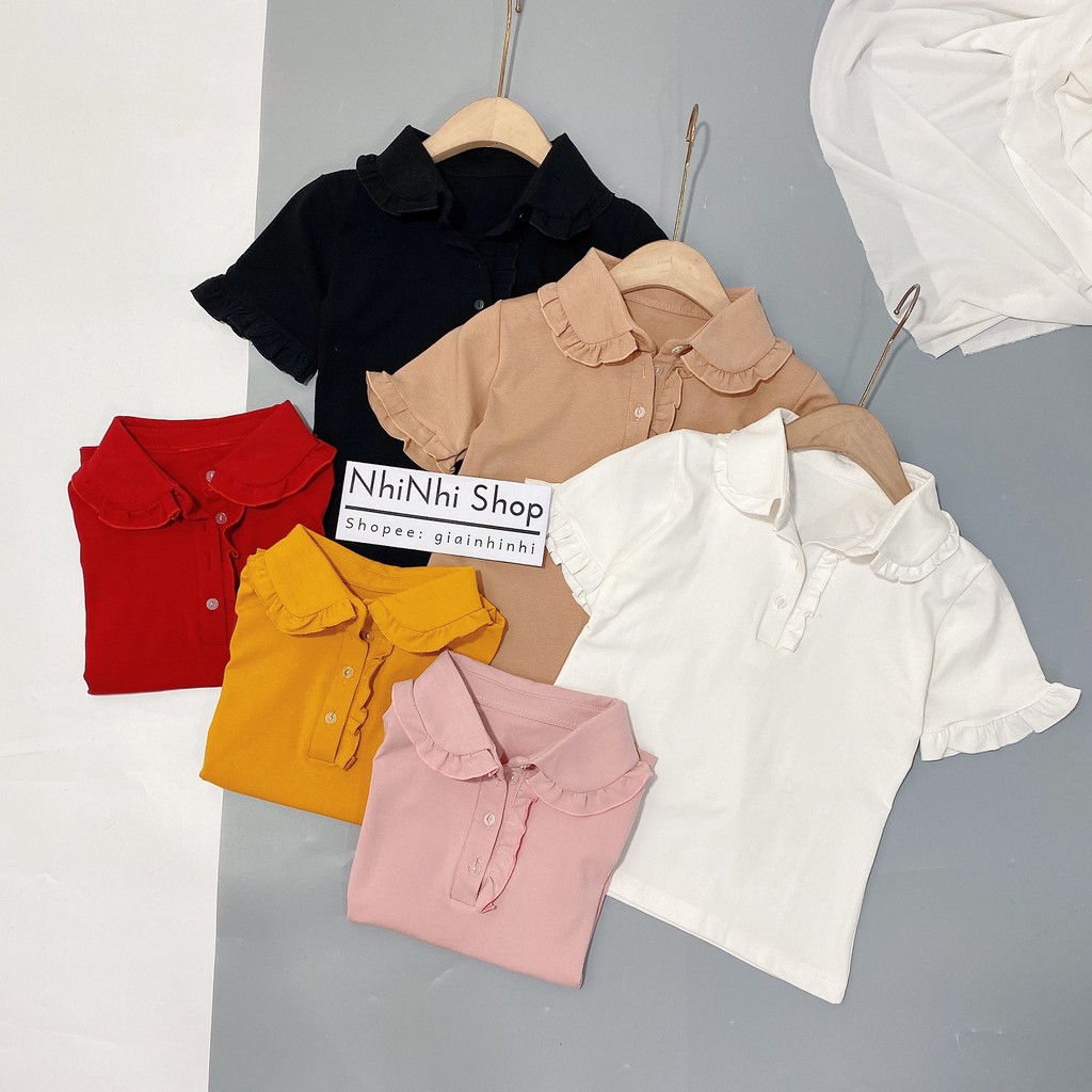 Áo kiểu cổ sen ngắn tay, Áo thun cổ bẻ viền bèo dáng ôm co giãn CS399 - NhiNhi Shop