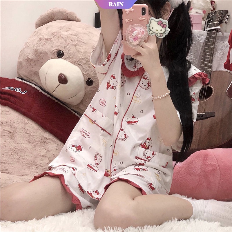 SANRIO Bộ Đồ Ngủ Cổ Búp Bê Hoạt Hình Nhật Bản Dành Cho Nữ