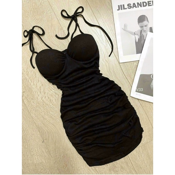 Váy body cột nơ - đầm body có mút lót