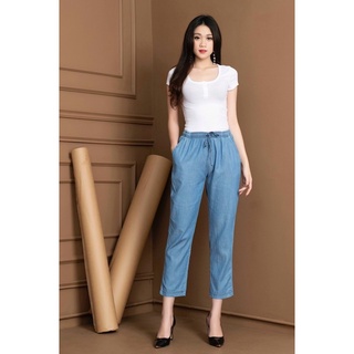 Quần jeans giấy cạp chun nữ