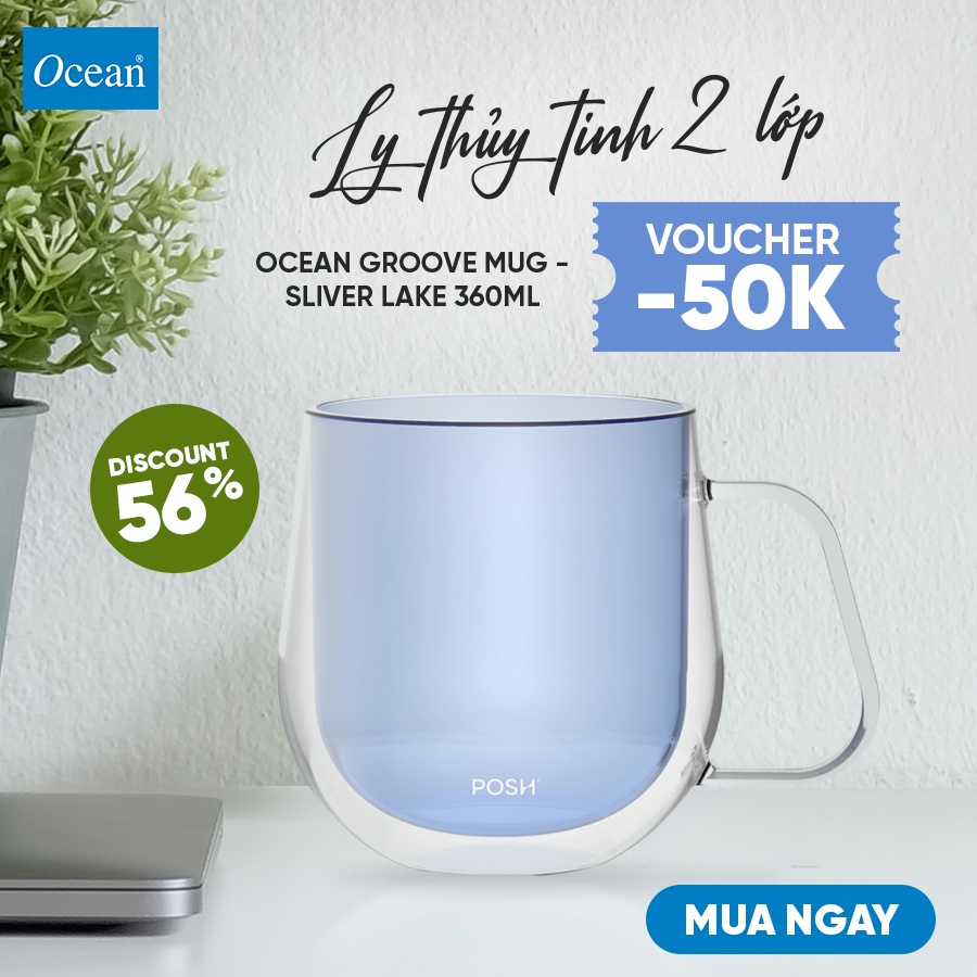 Ly thủy tinh 2 lớp Ocean Groove Mug-Sliver Lake 360ml - Chính Hãng