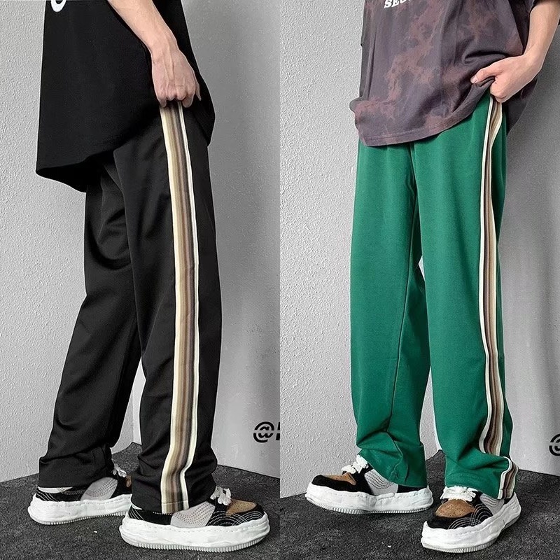 Quần Thể Thao Ống Suông Rộng Kẻ Sọc Màu Sắc Tương Phản Thời Trang Mùa Hè Cho Nam Nữ Size M-3xl