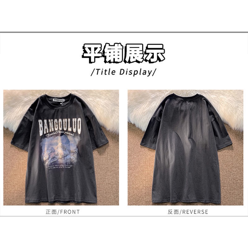 American retro 100% cotton short-sleeved T-shirt y2k sweet and spicy retro top summer trend loose lazy T-shirt YtIa