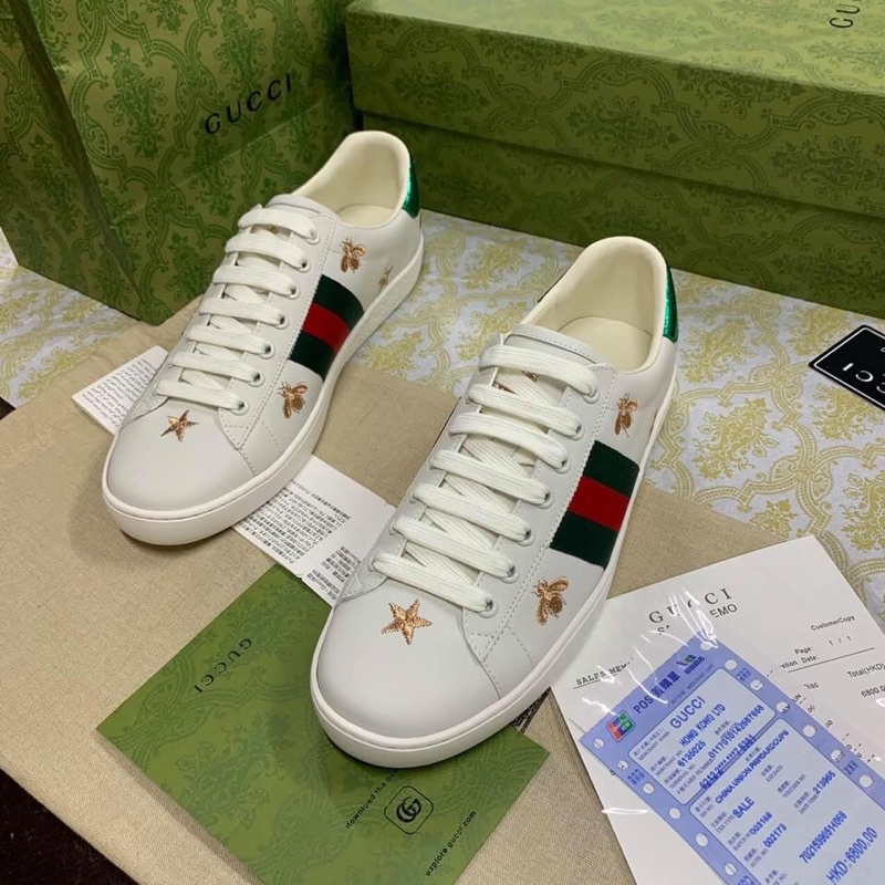 Giày sneaker nam 𝔾𝕦𝕔𝕔𝕚 trắng hoạ tiết thêu ong