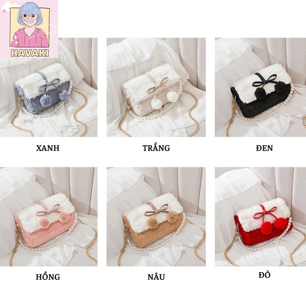 Túi handmade tự đan thời trang Pom Pom, túi tự đan len, túi xách nữ tự làm dễ thương - Phụ kiện đan túi HAVAKI