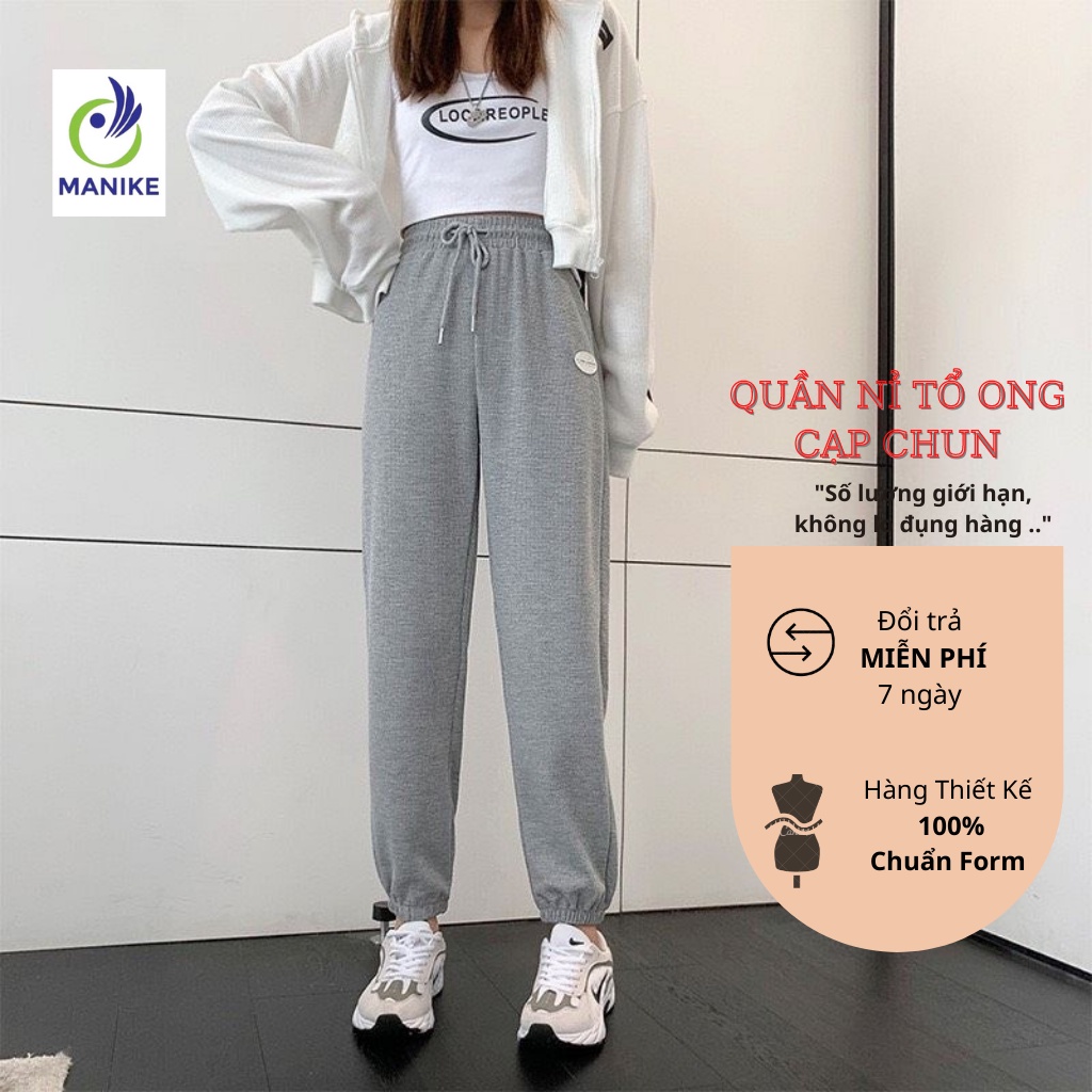 Quần Jogger Nữ Nỉ tổ Ong Cao Câp MANIKE ,Quần Bom Thể Thao Phong Cách Hàn Quôc