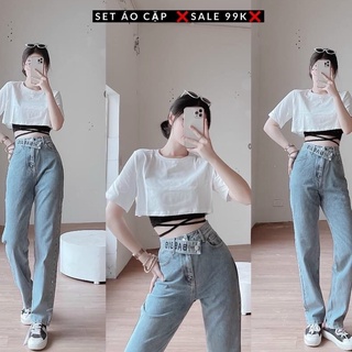 Áo crotop cột dây eo tay ngắn cá tính-thời trang-siêu đjep-Mã040