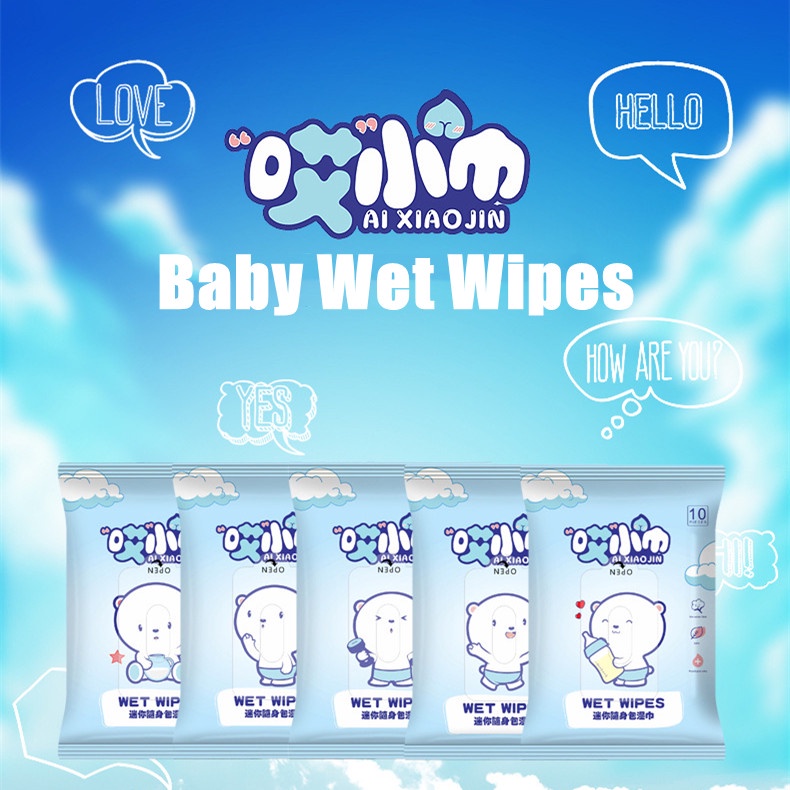 Túi 10 khăn giấy ướt mini tiện dụng cho trẻ em Sabuy