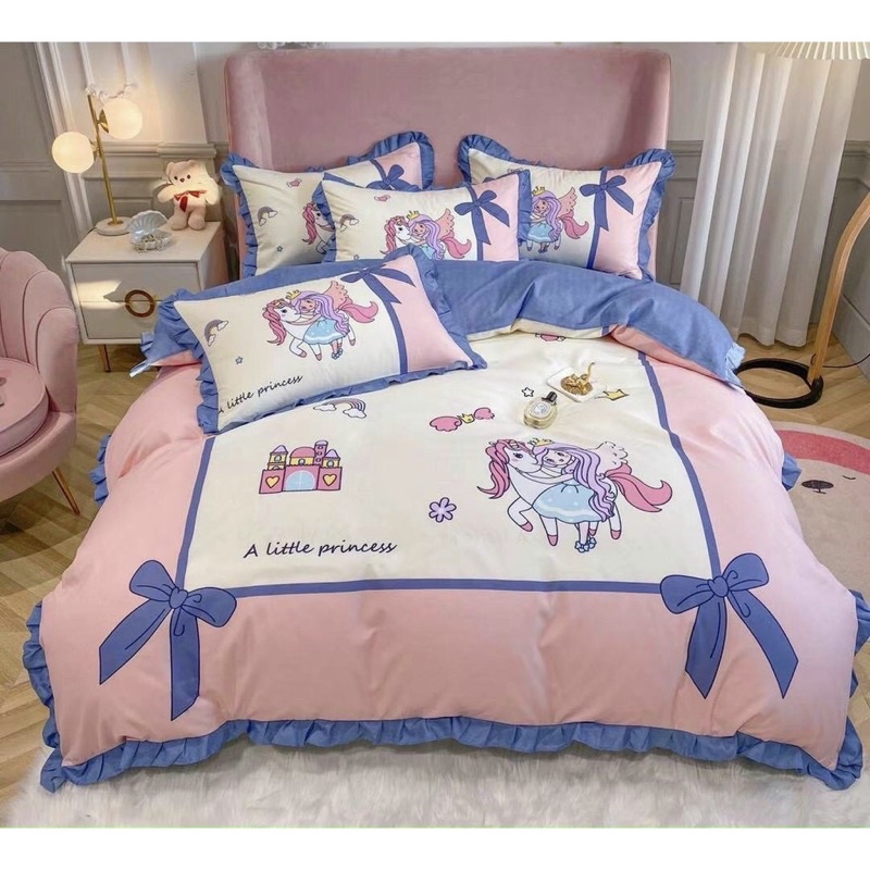 Bộ Drap - Chăn Chần Bông Cotton Hoạt Hình 3D Ngựa Pony