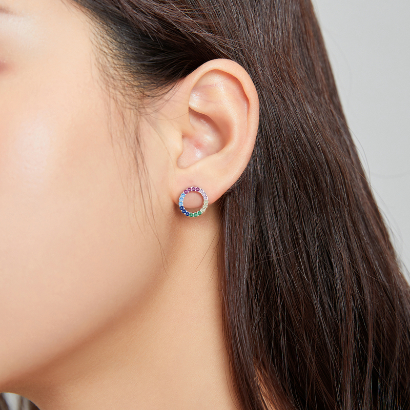 Khuyên tai Bamoer BSE482 làm bằng bạc 925  Platinum đính đá đầy màu sắc