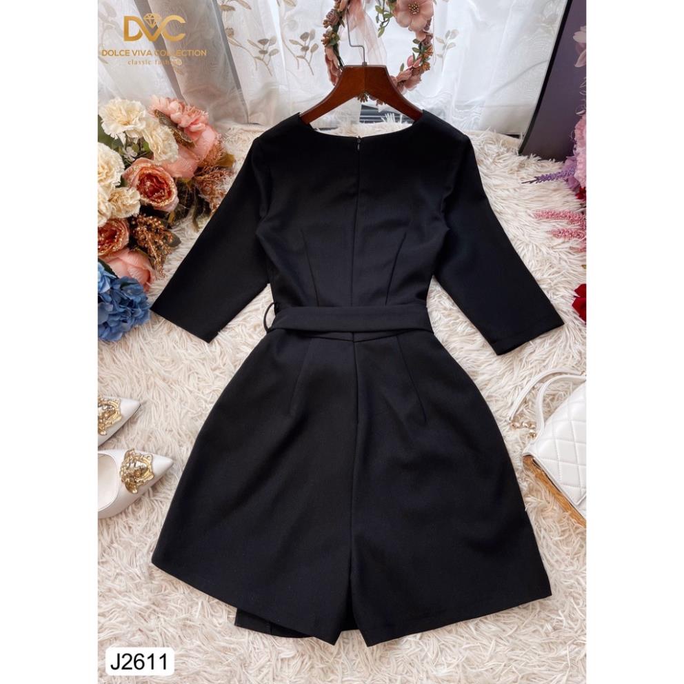 (KÈM VIEO VÀ ẢNH TRẢI SÀN) JUM ĐEN CỔ V KÈM ĐAI J2611 - DOLCE VIVA COLLECTION VAY-BIGTREESTORE