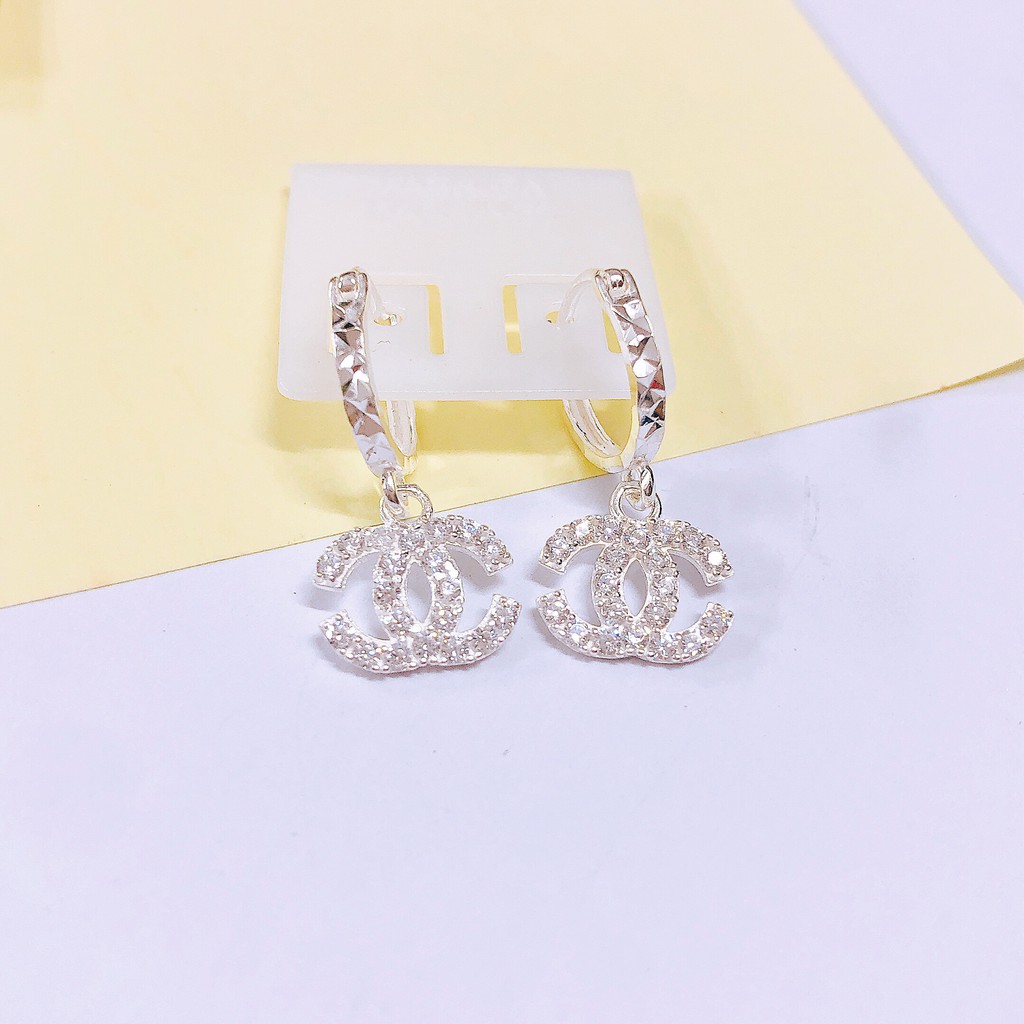 Bông tai bạc ta Bibi, khuyên vòng tròn treo chữ X gắn đá nhỏ xinh xắn