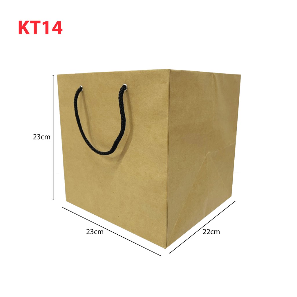 Túi giấy đựng hộp cơm kraft trơn có sẵn KT14 23x 23x 22 ( Vuông)