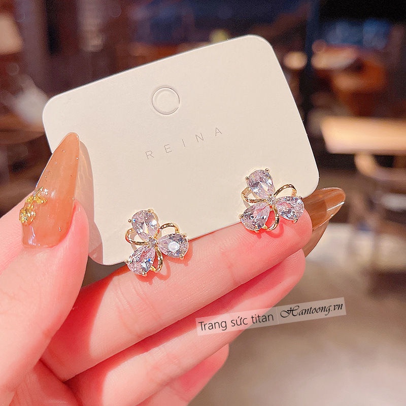 Bông tai nữ hình hoa đá pha lê cao cấp khuyên tai nữ thời trang sang trọng thanh lịch mẫu mới 2023
