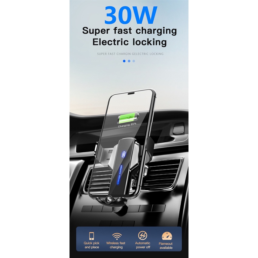 Đế Sạc Nhanh Không Dây 30W Qi Gắn Lỗ Thông Gió Xe Ô Tô Cho IPhone Xiaomi Samsung