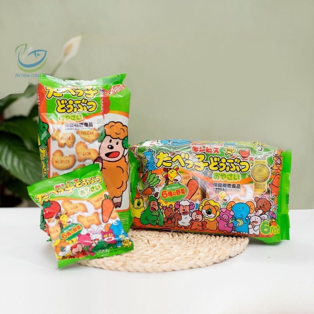 Bánh quy ăn dặm hình thú GINBIS Nhật cho bé bổ sung DHA 1 túi x 6 gói