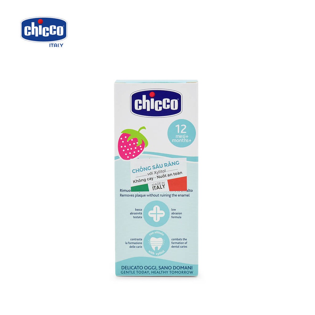 Kem đánh răng cho bé nuốt được CHICCO 12m+, kem đánh răng trẻ em vị dâu 50ml - Monnie Kids