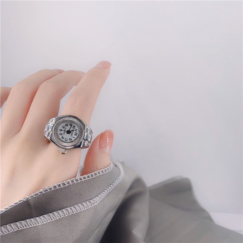 Đồng Hồ Dạng Nhẫn Đeo Tay Mini Co Giãn Dễ Thương Sáng Tạo Phong Cách Hàn Quốc Cho Cặp Đôi / Học Sinh