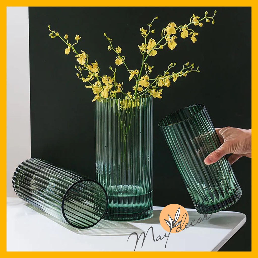 Lọ hoa thuỷ tinh vân sọc dọc Maydecor bình hoa cao cấp trang trí nhà cửa LH047