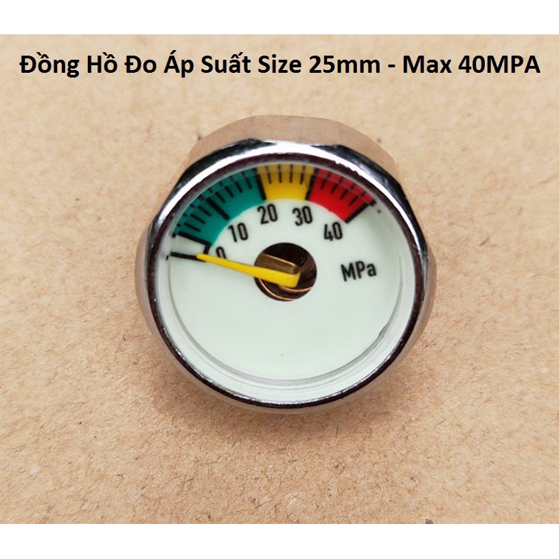 Đồng hồ đo áp suất - chân ren phi 10mm - 40MPA (Nhỏ) ( mặt màu Trắng) pkb