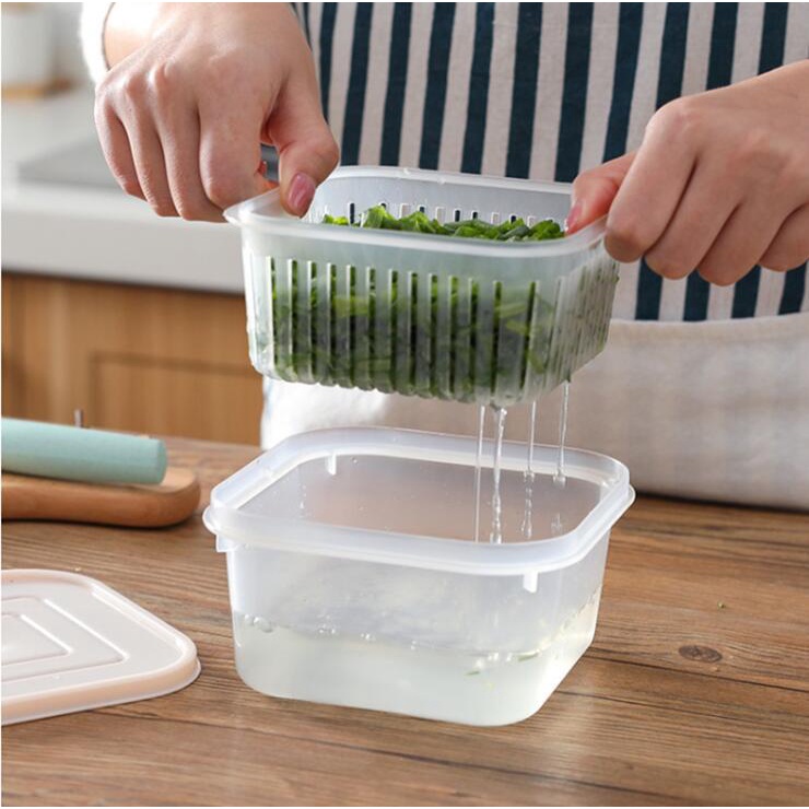 Hộp bảo quản thực phẩm để tủ lạnh có lỗ thoát nước tiện dụng