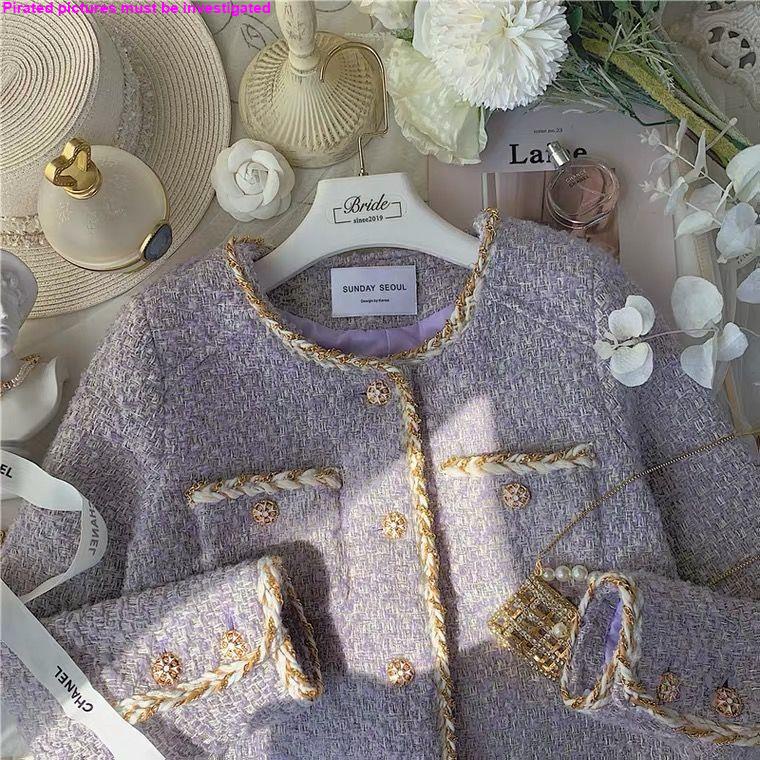Áo Khoác Vải Tweed Dáng Ngắn Phối Dây Xích Trẻ Trung Hợp Thời Trang Cho Bạn Gái