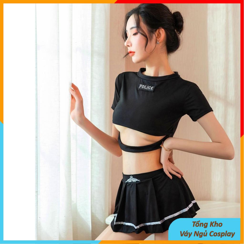 Cosplay Cảnh Sát Sexy - Đồng Phục Tiếp Viên  Bộ Đồ Ngủ Cosplay Police Đen - Ivyshop | BigBuy360 - bigbuy360.vn