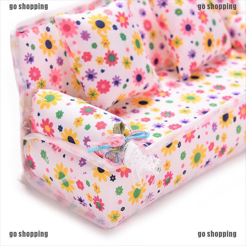 {go shopping}3 Pcs/set Sofa Couch 2 Cushions For Barbies Kids Dollhouse Furniture Printing