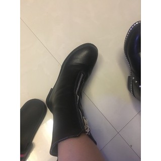 Bốt da cao cổ khóa trước