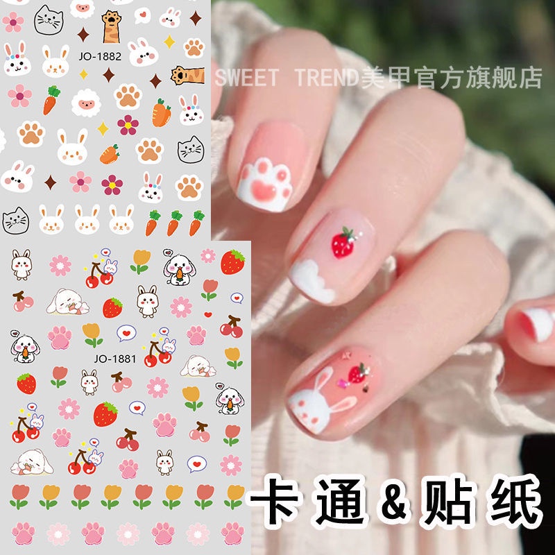 Miếng Dán Trang Trí Móng Tay Hình Gấu / Thỏ / Hoa Hoạt Hình Dễ Thương