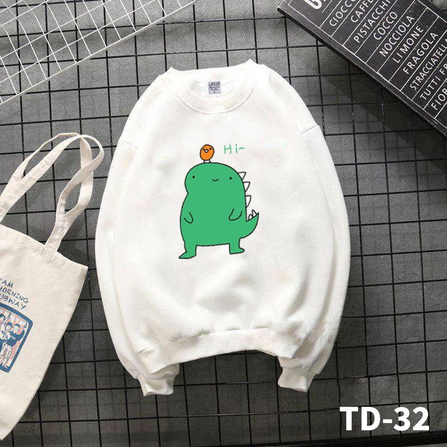 Áo sweater KHỦNG LONG HI form rộng nam nữ, áo tay dài nỉ bông in họa tiết unisex dày mềm mịn - Tí Chuột Studio