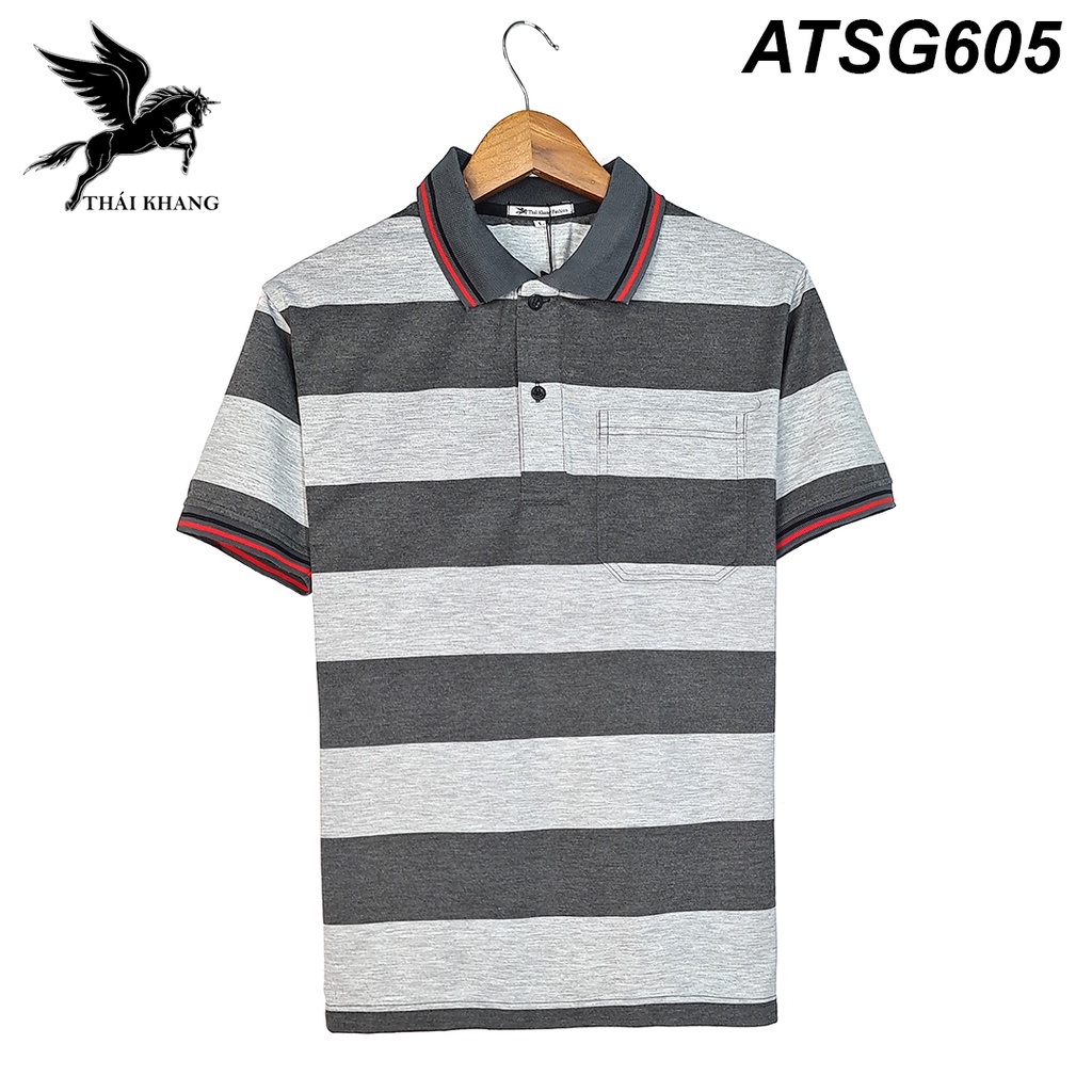 Áo polo nam trung niên sọc ngang vải thun mát loại áo thun nam ngắn tay có cổ fỏm rộng rãi ATSG60 | BigBuy360 - bigbuy360.vn
