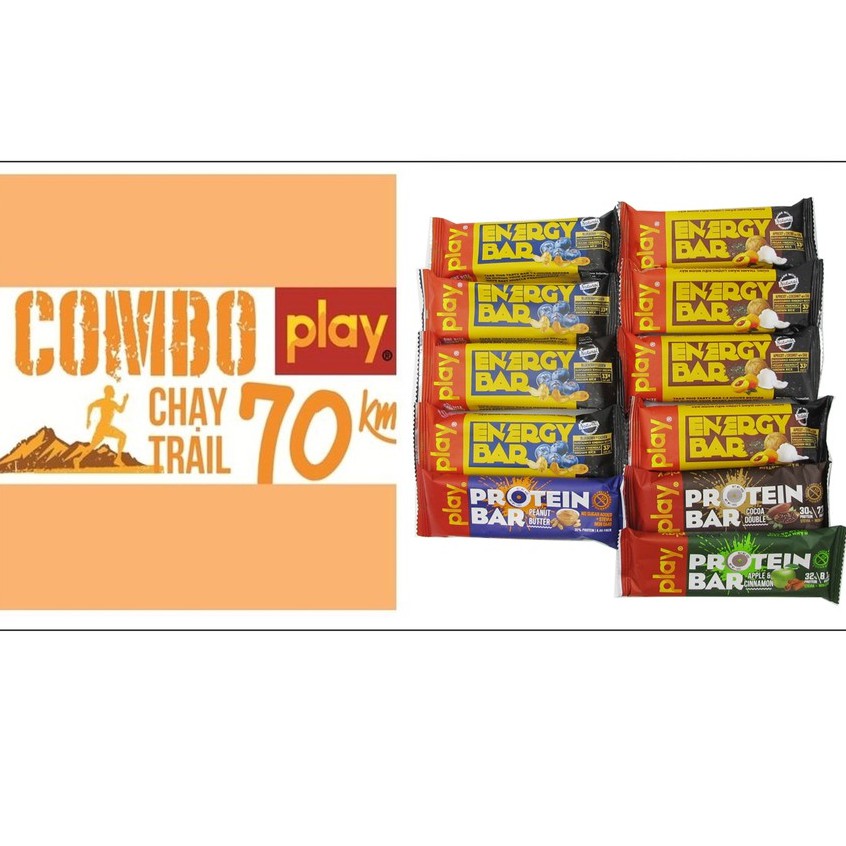 Combo dinh dưỡng thể thao - Thanh năng lượng PLAY, thanh protein PLAY - Combo chạy bộ Trail 70km