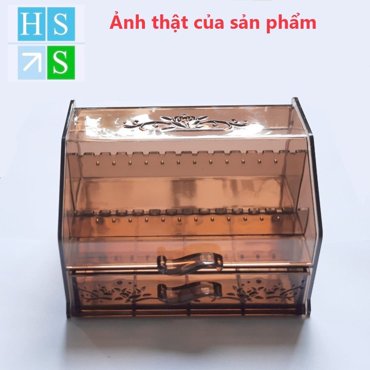 Kệ đựng trang sức, mỹ phẩm (Mica nâu nhạt , trong suốt , 2 tầng) Đựng đồ trang điểm thiết kế tuyệt đẹp - NPP HS Shop