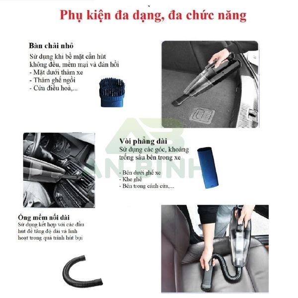 Máy Hút Bụi Kiêm Bơm Lốp Ô Tô AIKESI, Máy Hút Bụi 4 Trong 1 Bảo Hành 12 Tháng Có Đèn Led, Đo Áp Suất Lốp Chính Xác