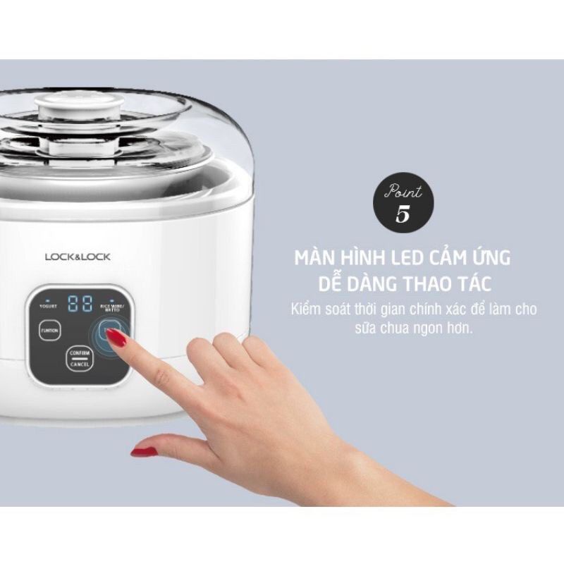 Máy làm sữa chua Lock &amp; Lock Yogurt Maker 1L, 220V, 50Hz, 15W - Màu trắng EJY211