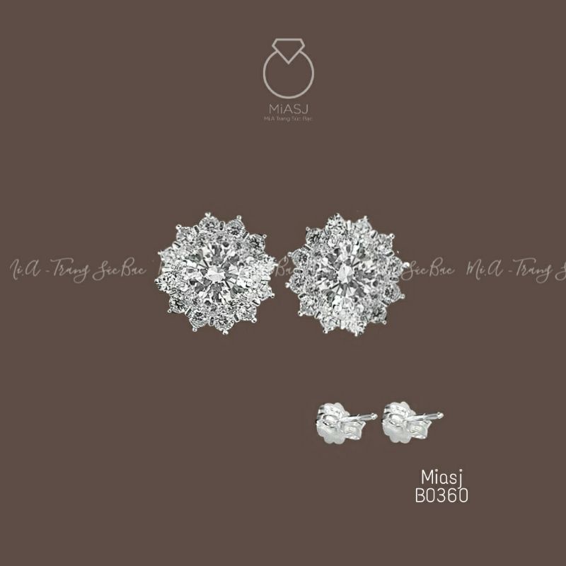 Bông khuyên tai nữ Bạc Ý S925 đá Cz cao cấp B0360 | Mi.A Trang sức bạc