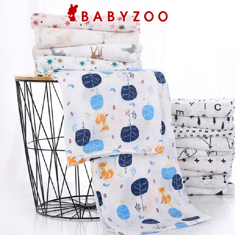 Khăn xô tắm Muslin Swaddle Organic cotton, khăn tắm xô cho bé, đồ sơ sinh Babyzoo