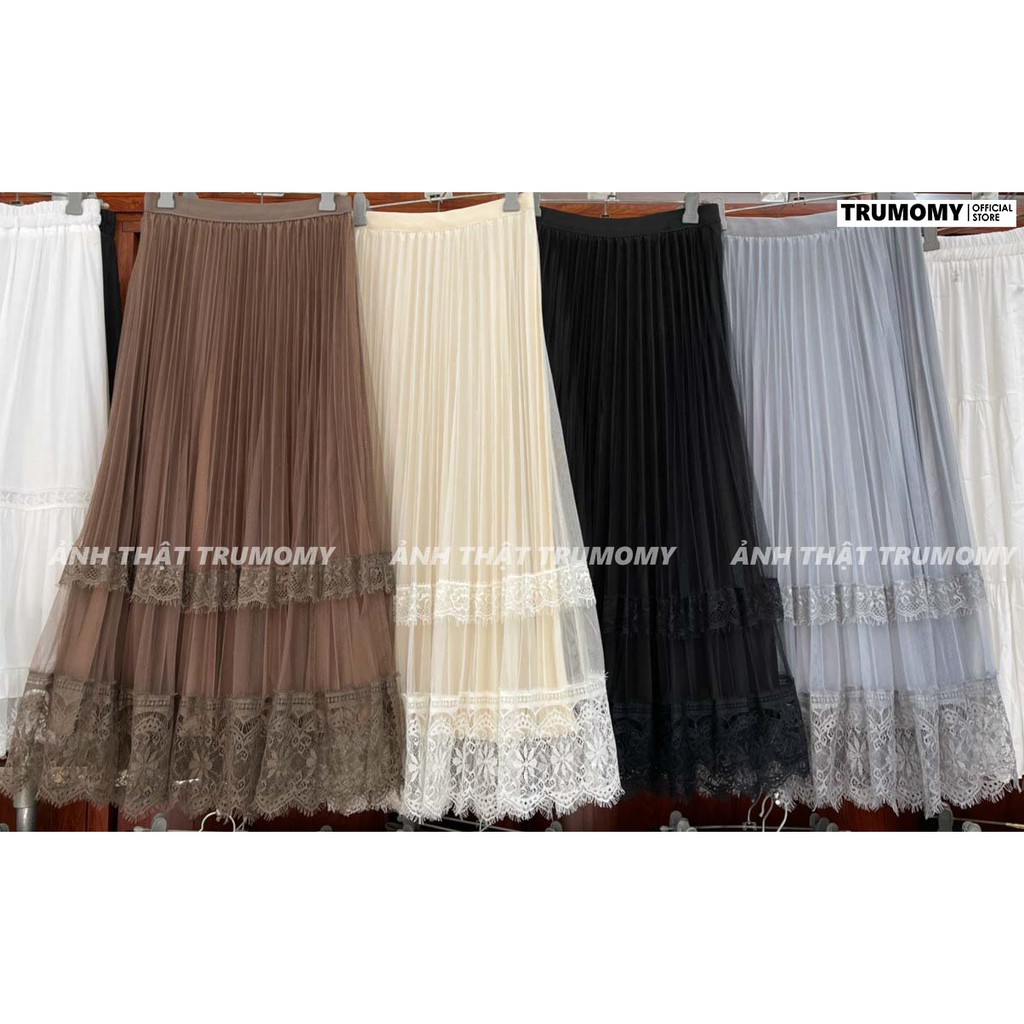 [Mặc 2 mặt] Chân váy xếp ly xòe dài phối ren 2 tầng Quảng Châu cạp thun - Trumomy | BigBuy360 - bigbuy360.vn