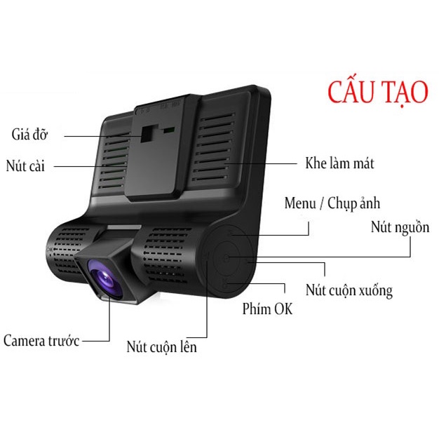 Camera hành trình ô tô 3 mắt DVR (trước, trong, sau xe), Màn hình 4 inch FHD 1080P | BigBuy360 - bigbuy360.vn