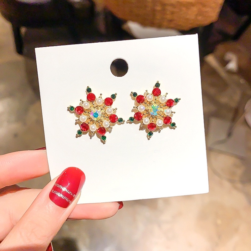 bông tai hình bông tuyết đỏ dễ thương