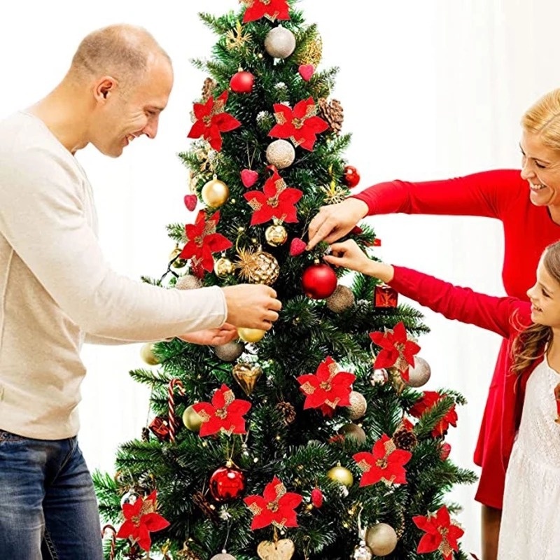 Bộ 5 Bông Hoa / Kim Tuyến Nhân Tạo Dùng Trang Trí Cây Thông Giáng Sinh / Năm Mới