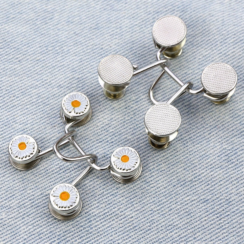 Nút quần jean không cần đục lỗ bằng kim loại hình hoa cúc nhỏ có thể điều chỉnh tiện lợi