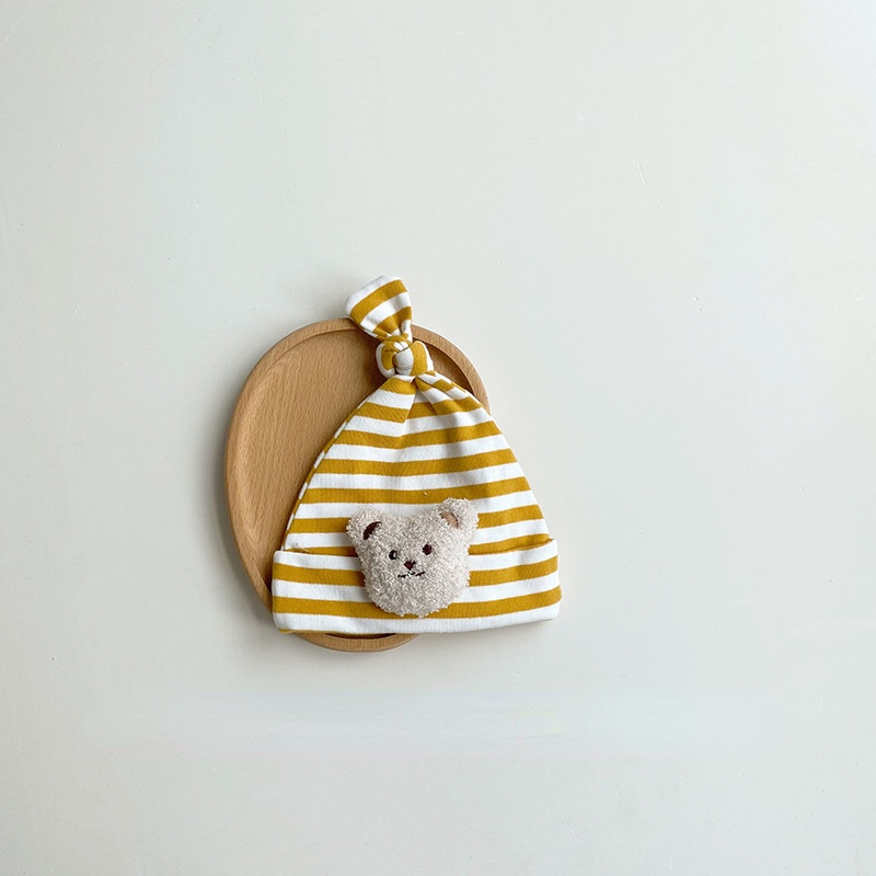 Mũ Lưỡi Trai Kẻ Sọc Đính Hình Gấu Dễ Thương Cho Bé