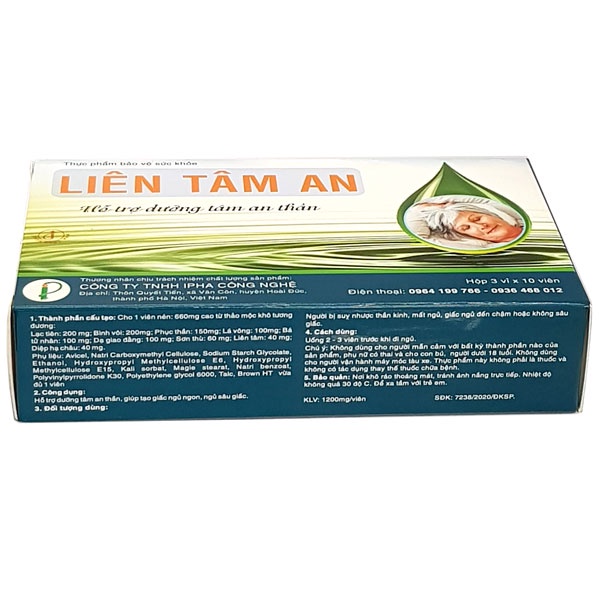 Liên Tâm An - Hỗ trợ làm giảm các triệu chứng mất ngủ, khó ngủ (30 viên)