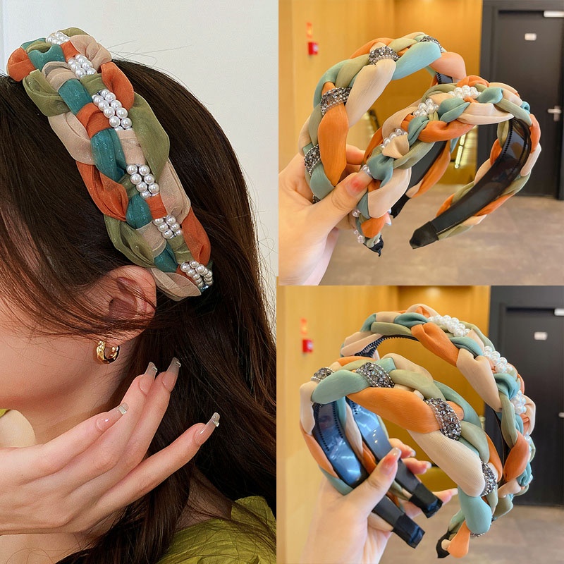 Kẹp Tóc Vải Đính Hạt Ngọc Trai Mới 2022