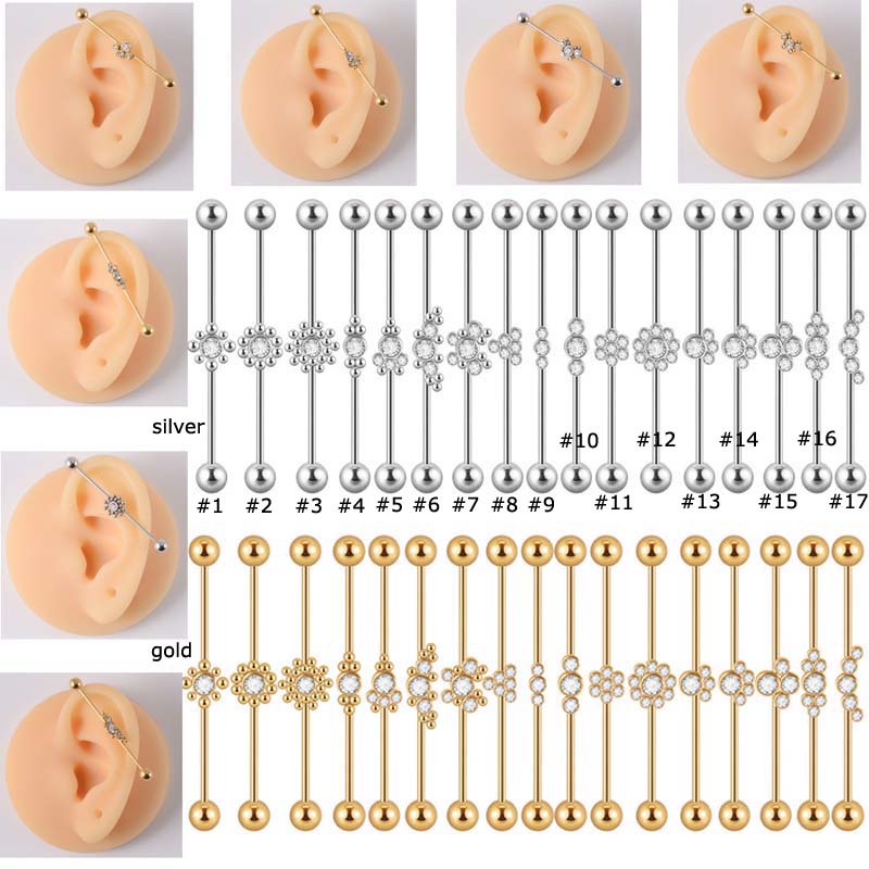 1 Khuyên xỏ sụn tai kích cỡ 1.2mm (16G) với nhiều kiểu dáng thời trang tùy chọn