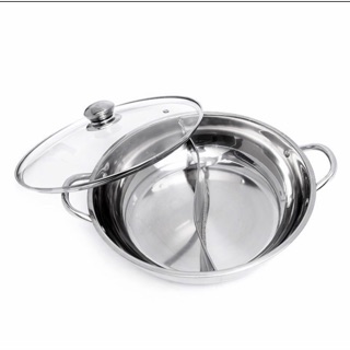 Nồi lẩu 2 ngăn nắp kính inox sáng bóng_hàng cao cấp