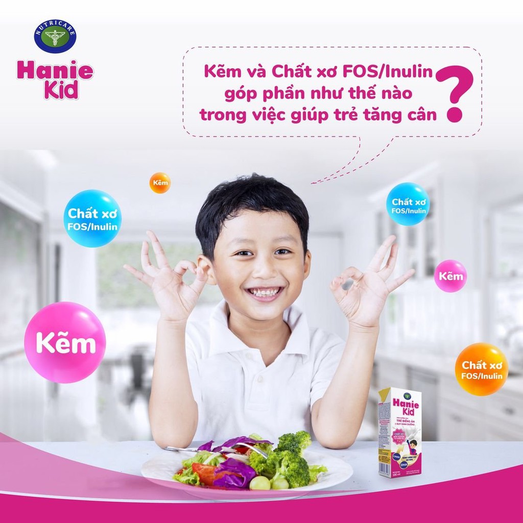 Sữa bột Nutricare Hanie Kid 2+ cho trẻ biếng ăn, suy dinh dưỡng, tăng cân, tăng cường miễn dịch (400gr)